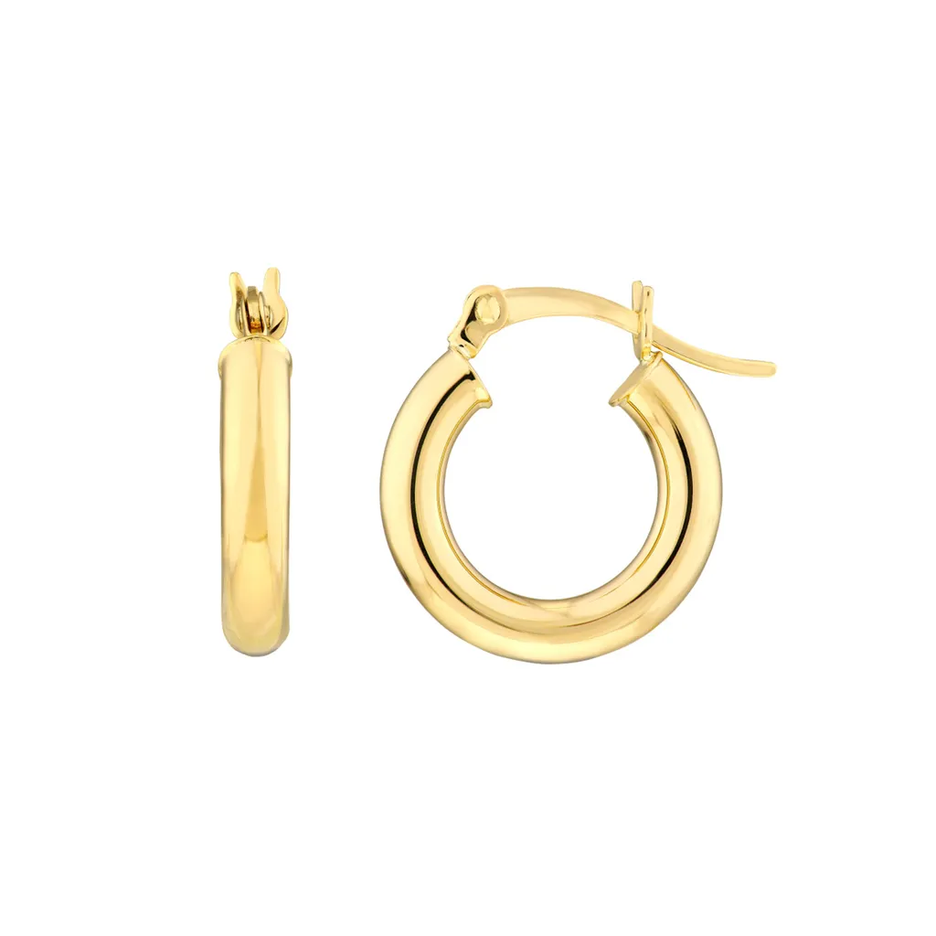 Chunky Gold Hoop Earrings 3 x 15 | Genuine 14K Yellow Gold