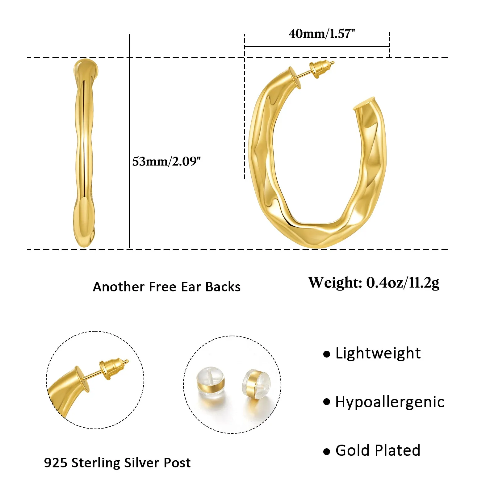 Chunky Oval Hoop Earrings 14K Gold Plated