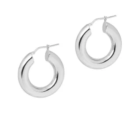 Chunky, Small Shiny Silver Hoop Earrings