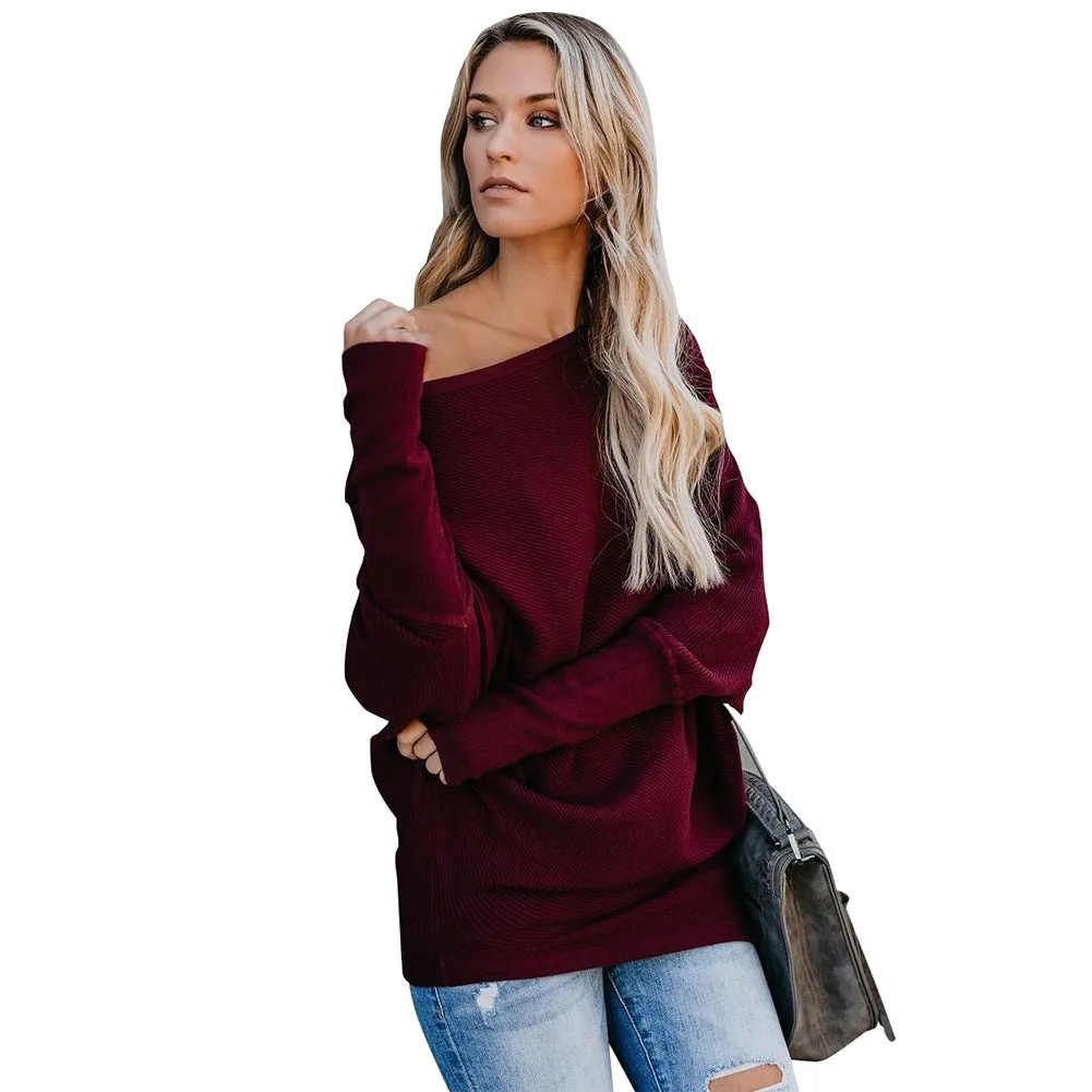 Cold Shoulder Batwing Sleeves Loose Sweater