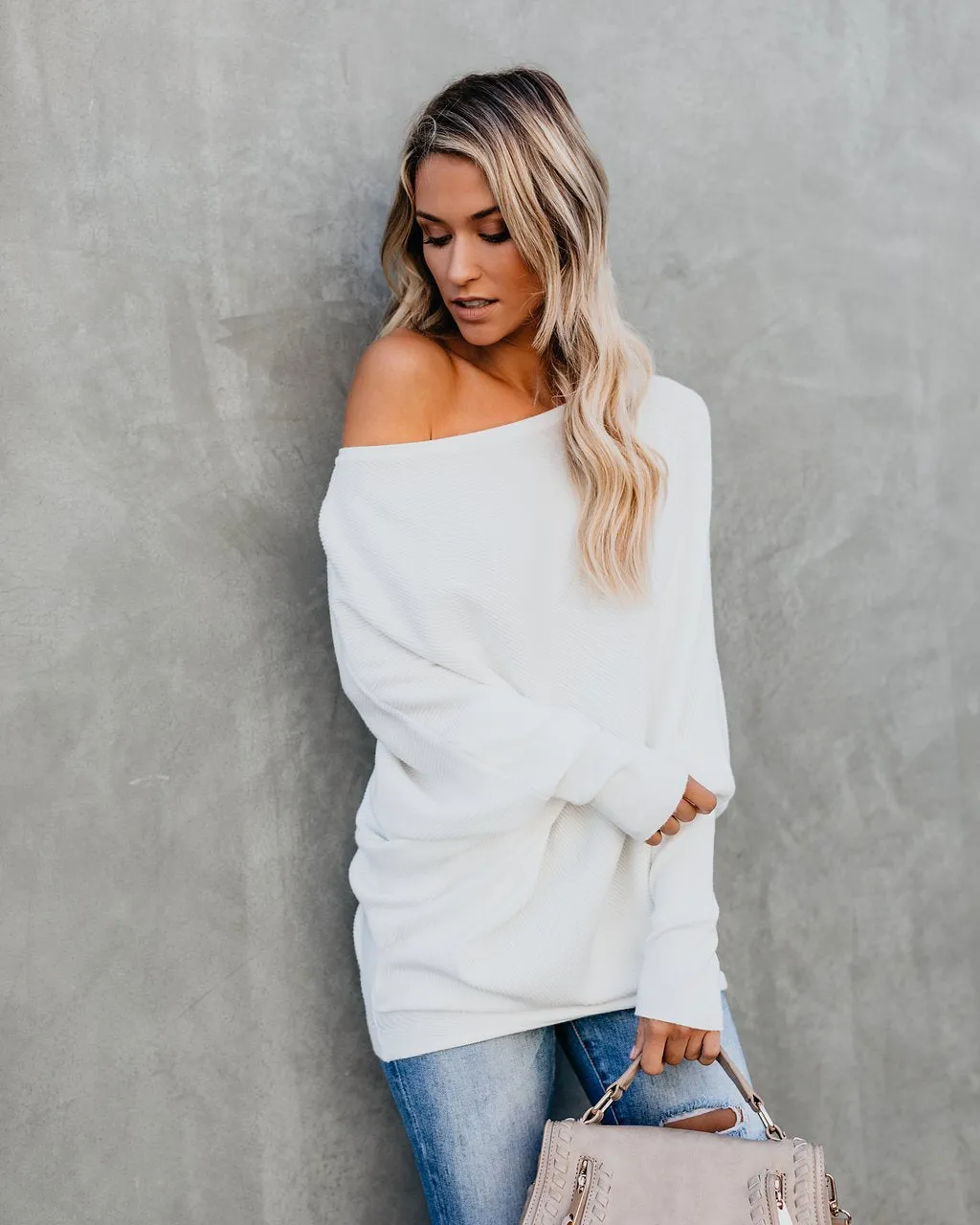 Cold Shoulder Batwing Sleeves Loose Sweater