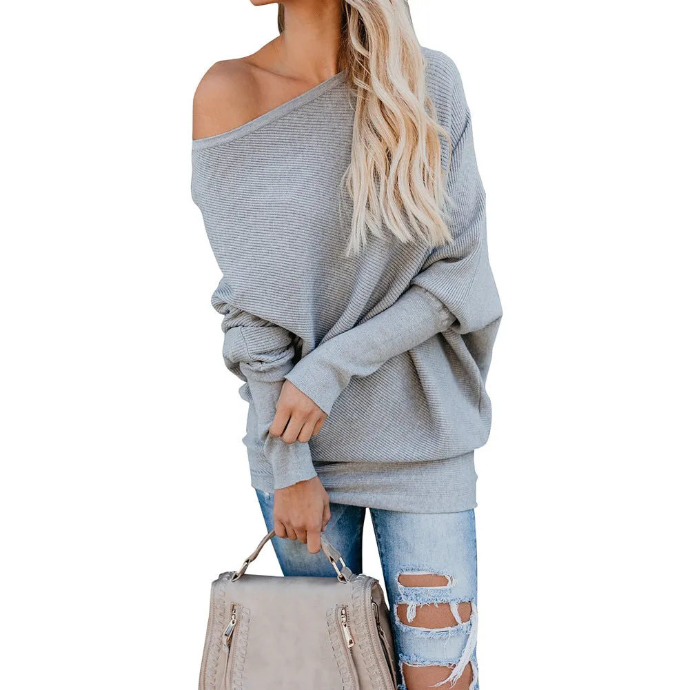 Cold Shoulder Batwing Sleeves Loose Sweater