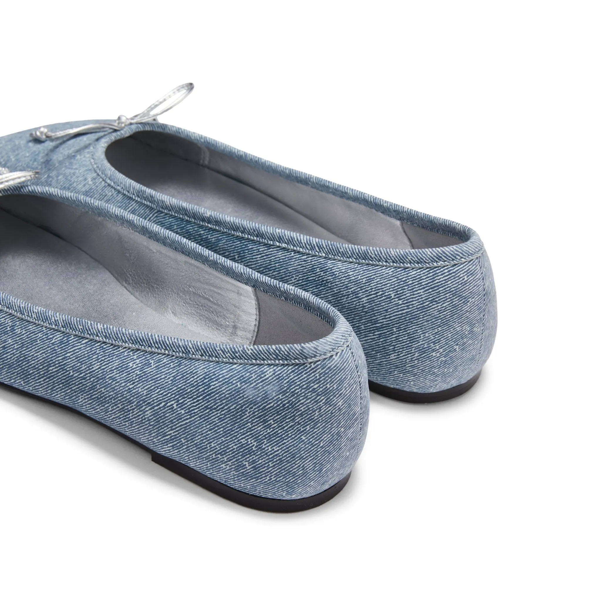 Denim Square Toe Bow Ballet Shoes