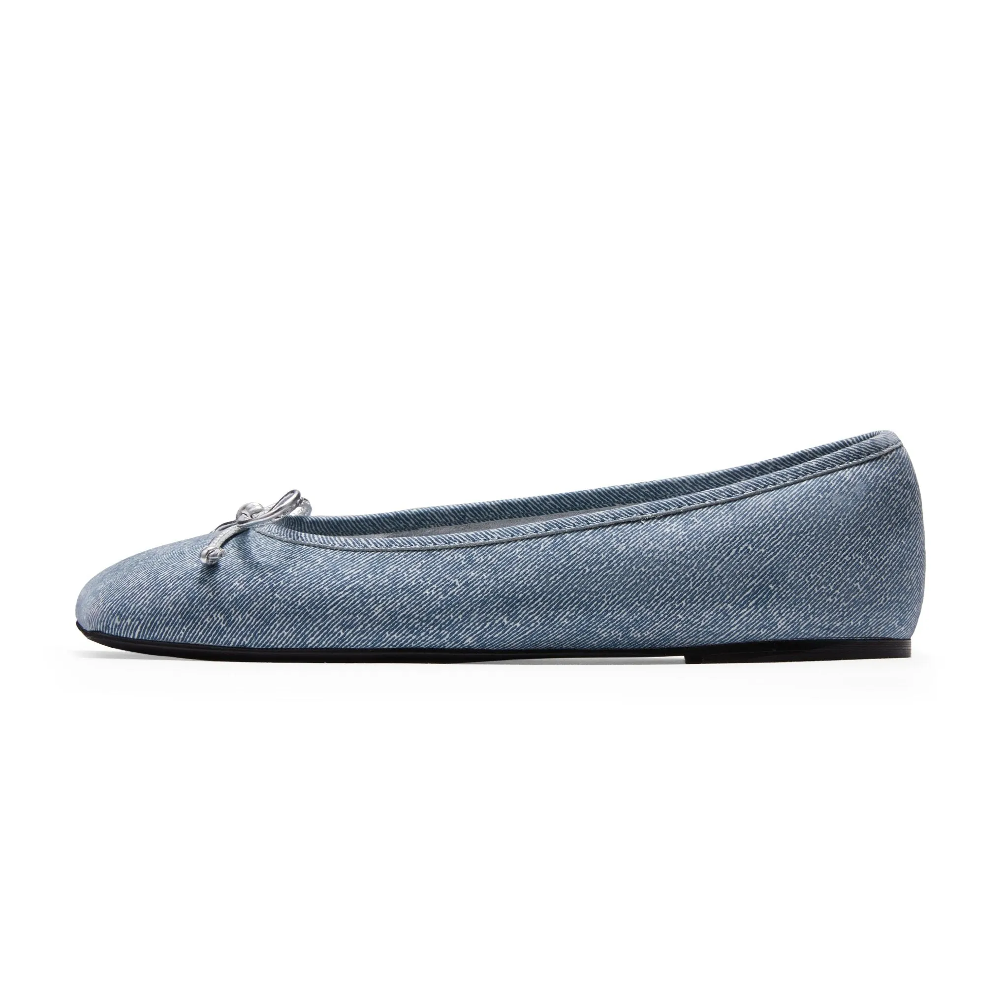 Denim Square Toe Bow Ballet Shoes