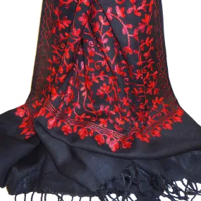 Embroidered Wool Stole - Ruby Red