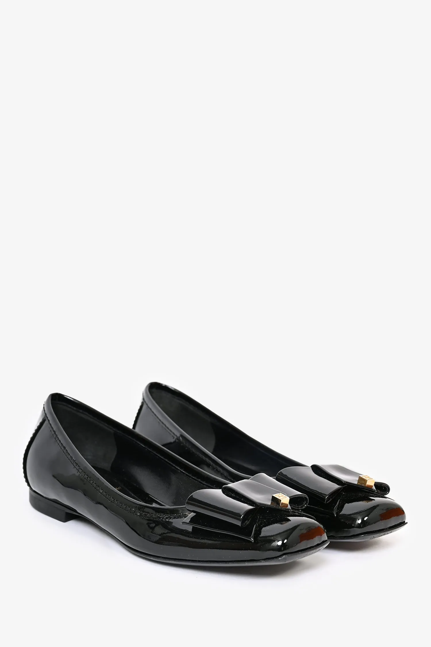 Fendi Black Patent Leather Bow Ballet Flats Size 35