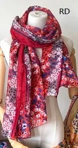 Floral Animal Print Scarf - red