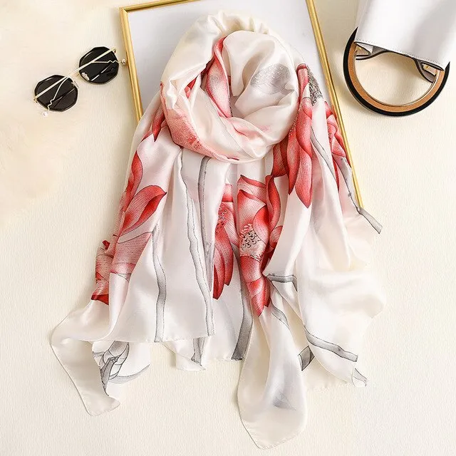 Floral Print Shawls and Wraps for Women Silk Scarves 2020 Spring New Fashion Pashmina Thin Smooth Long Scarf Large Size Hijab