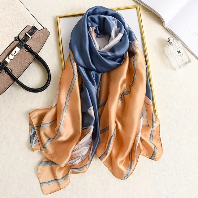 Floral Print Shawls and Wraps for Women Silk Scarves 2020 Spring New Fashion Pashmina Thin Smooth Long Scarf Large Size Hijab