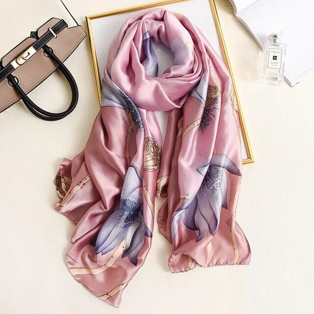 Floral Print Shawls and Wraps for Women Silk Scarves 2020 Spring New Fashion Pashmina Thin Smooth Long Scarf Large Size Hijab