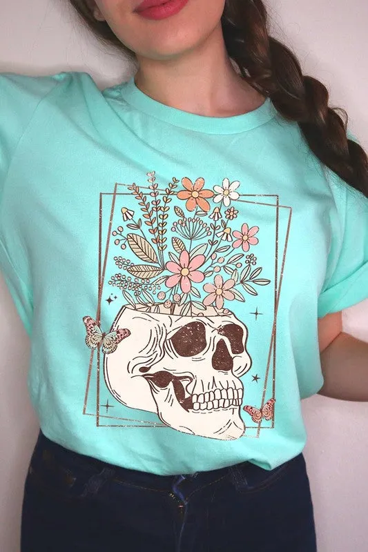 Floral Skull Graphic T Shirt