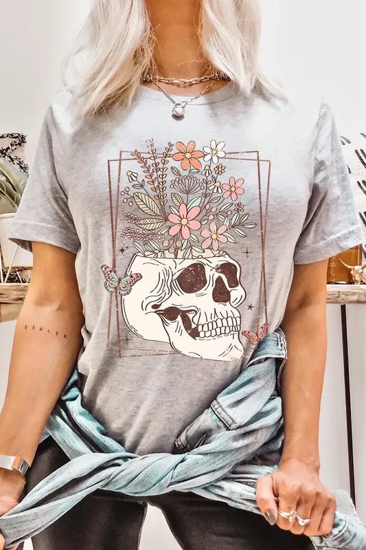 Floral Skull Graphic T Shirt