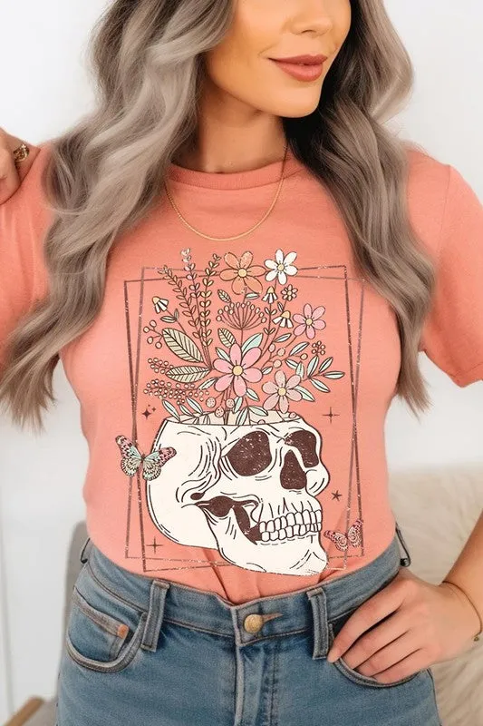 Floral Skull Graphic T Shirt