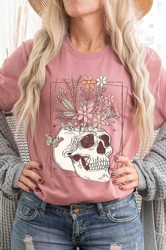 Floral Skull Graphic T Shirts