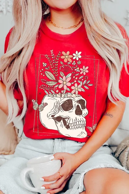 Floral Skull Graphic T Shirts