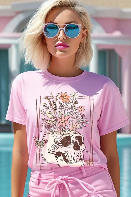 Floral Skull Graphic T Shirts