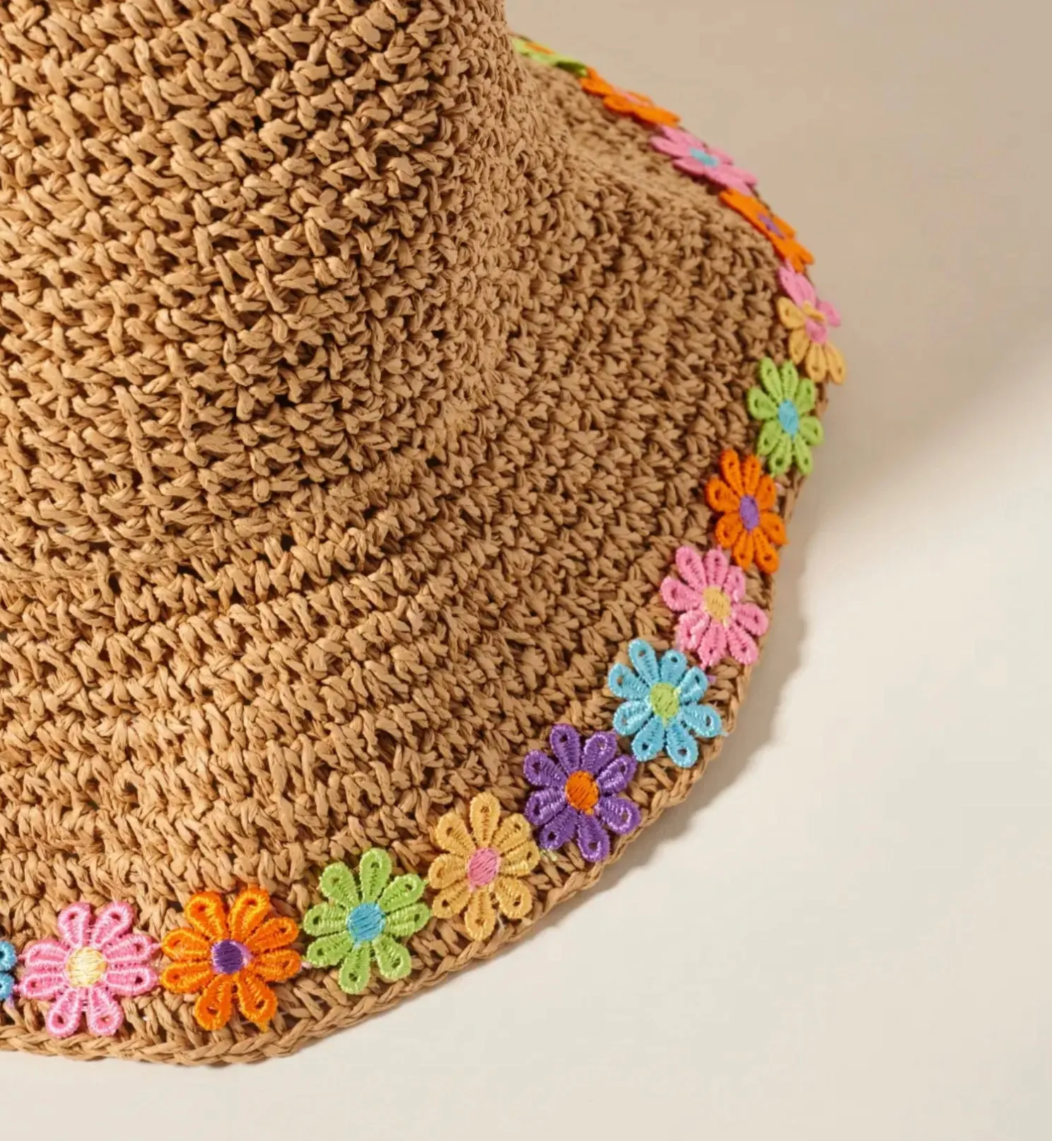 Floral Straw Bucket Hat