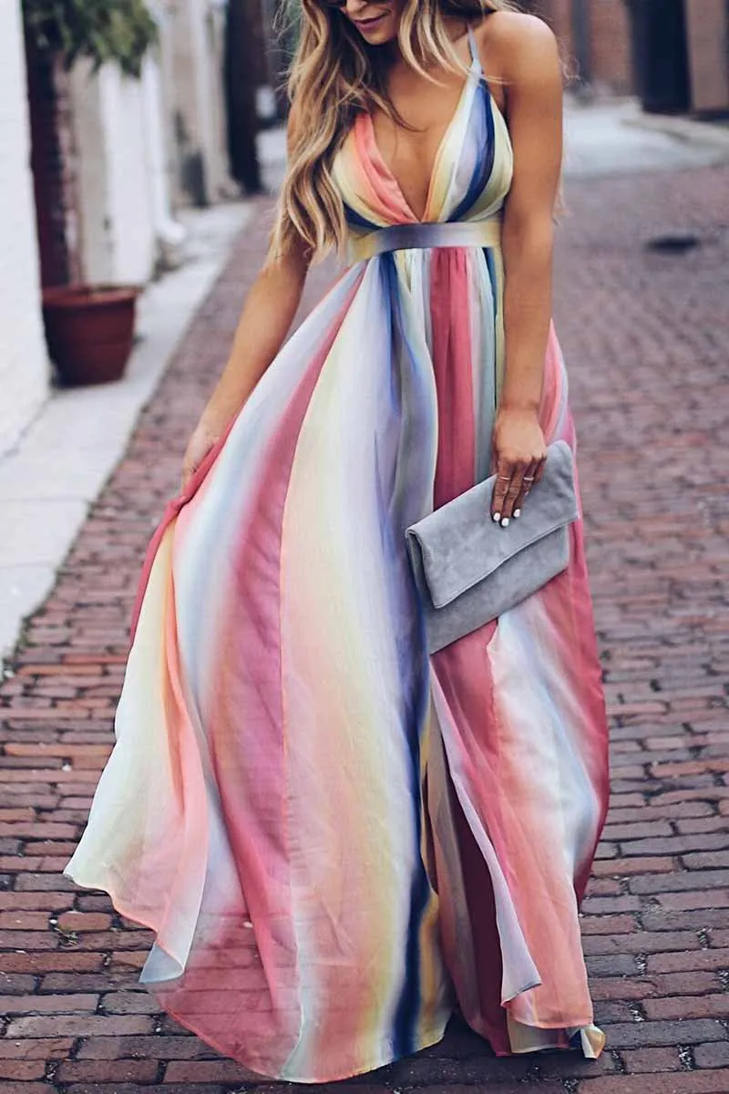 Florcoo Sling Bohemian Print Maxi Dress