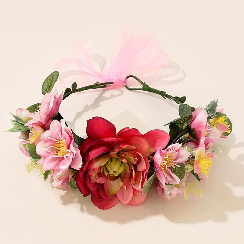 Flower Crown Large Roses Peach Pink Or Ivory Floral Hair Wreath For Goddesses Great For Pregnancy Photos Adjustable Size Ties With Delicate Ribbons