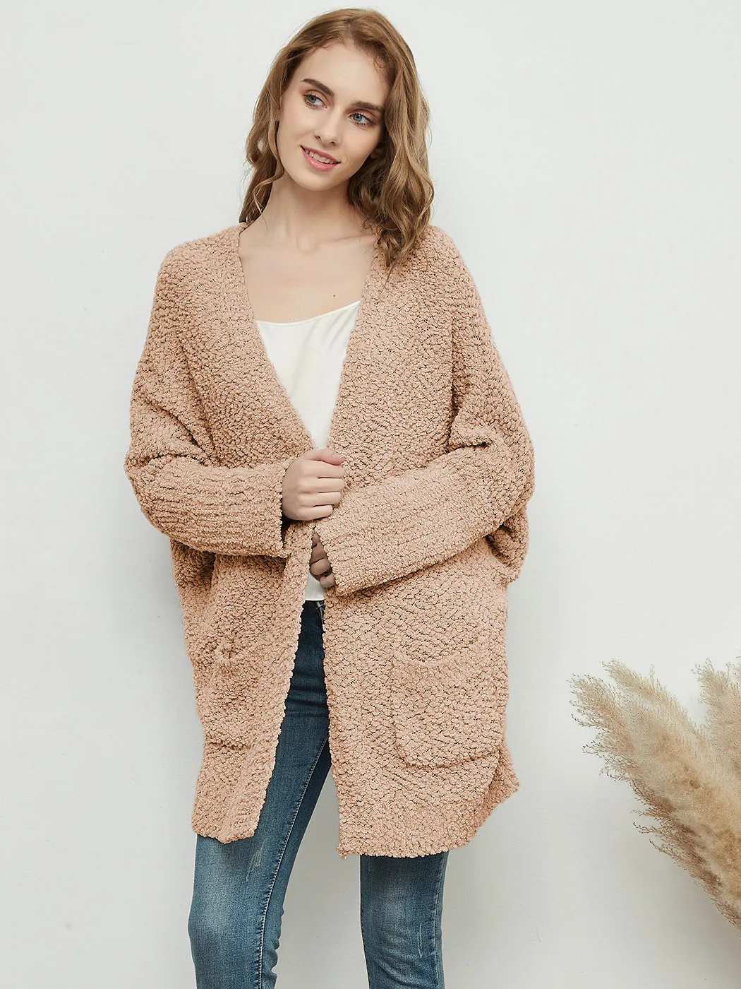 Fuzzy Chunky Cardigan Batwing Sleeve Lightweight duster Sherpa Slouchy Open Sweater Coat