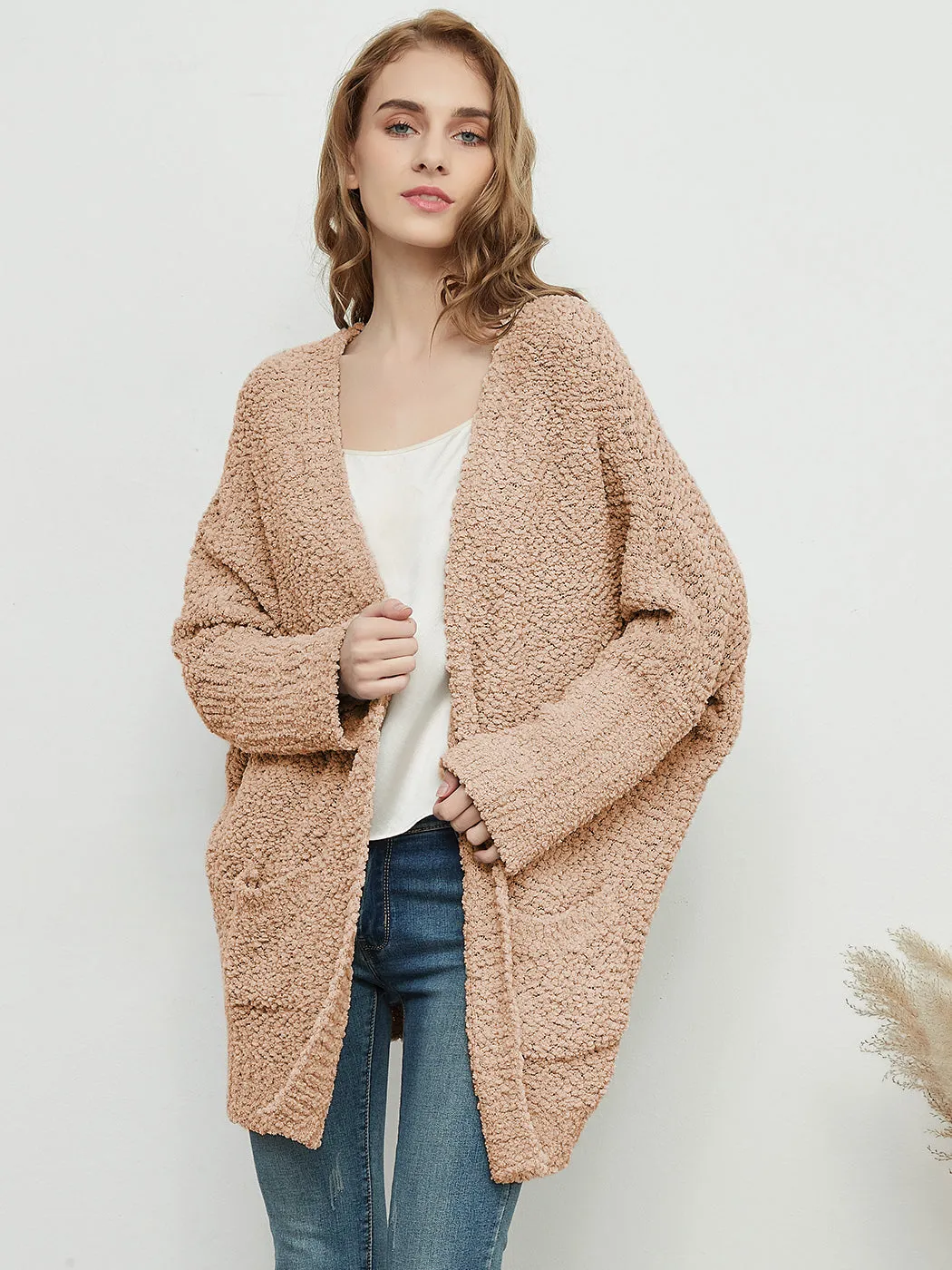 Fuzzy Chunky Cardigan Batwing Sleeve Lightweight duster Sherpa Slouchy Open Sweater Coat