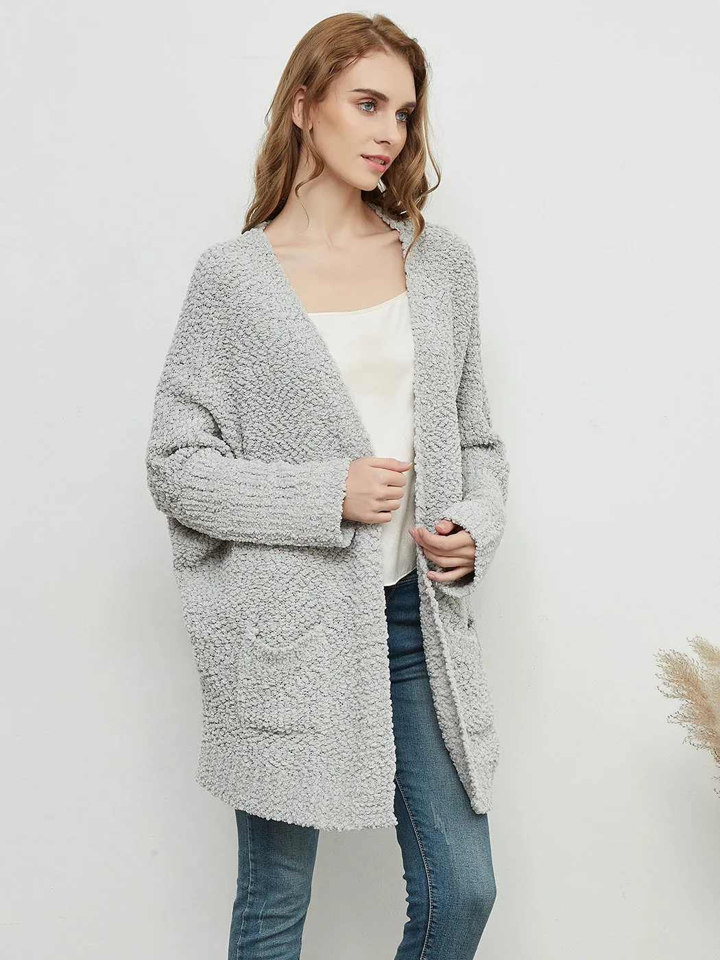 Fuzzy Chunky Cardigan Batwing Sleeve Lightweight duster Sherpa Slouchy Open Sweater Coat