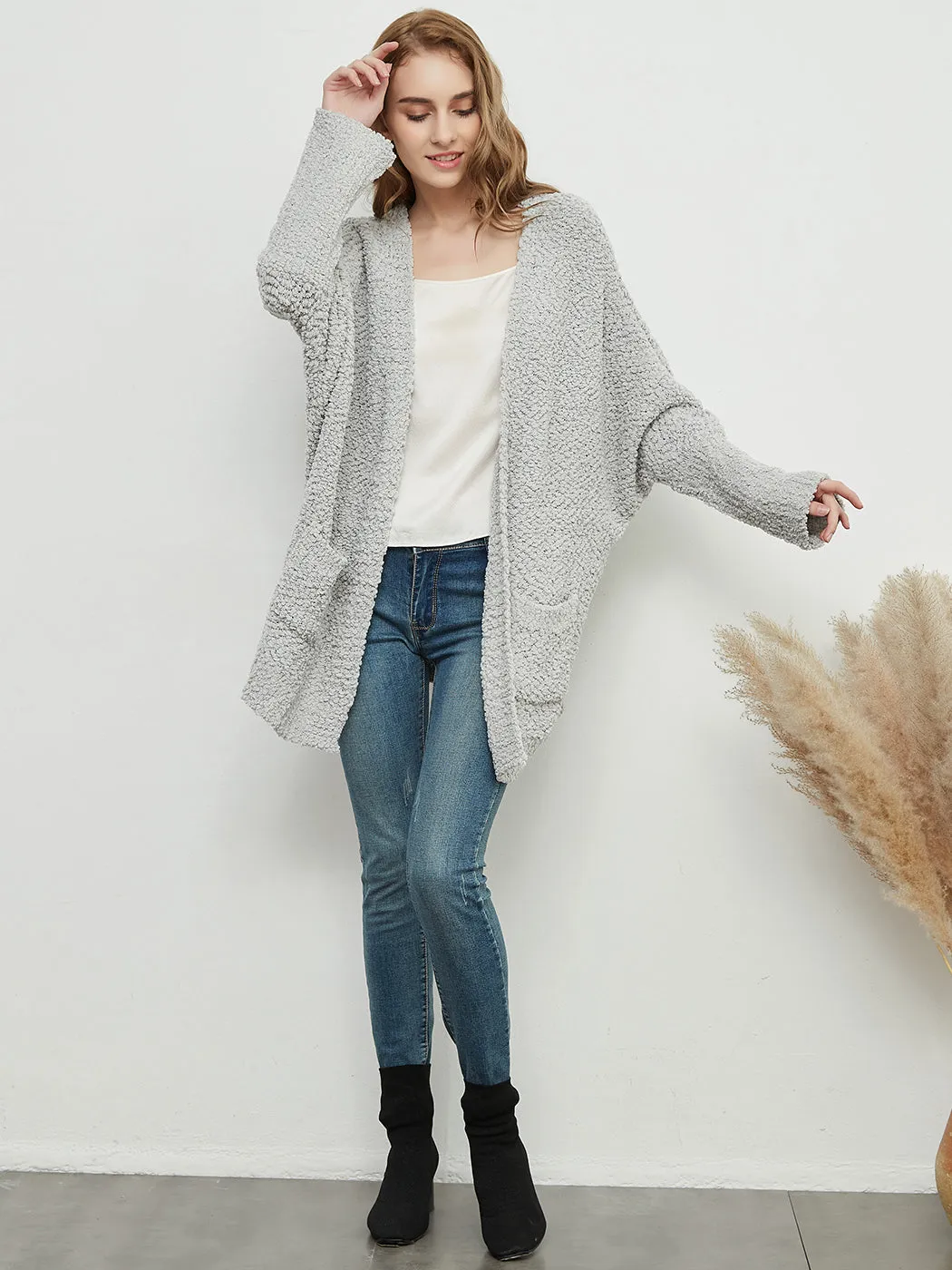 Fuzzy Chunky Cardigan Batwing Sleeve Lightweight duster Sherpa Slouchy Open Sweater Coat