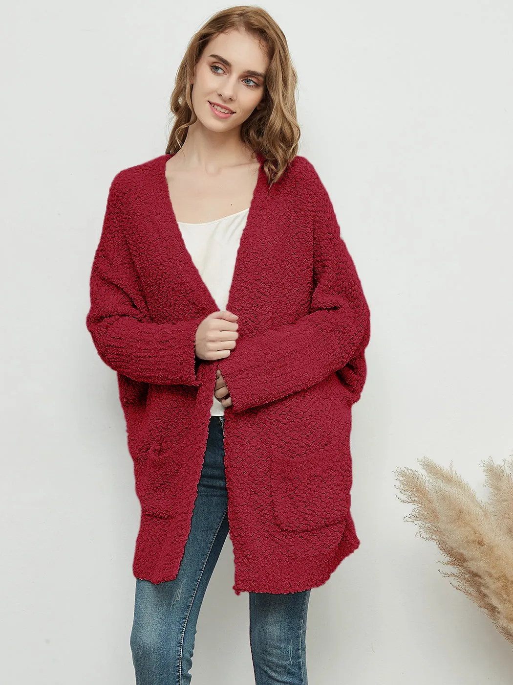 Fuzzy Chunky Cardigan Batwing Sleeve Lightweight duster Sherpa Slouchy Open Sweater Coat