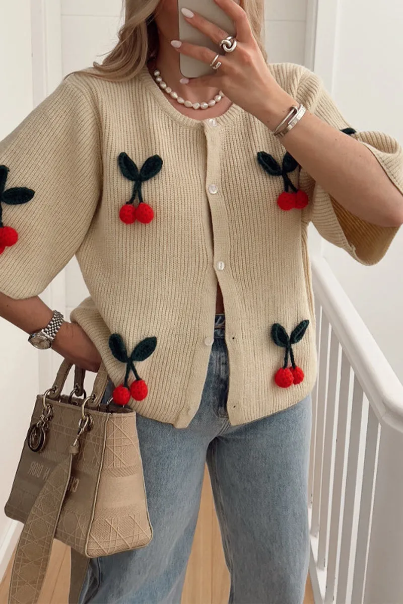 HWQ1047 Knitted Cherry Sweater Top