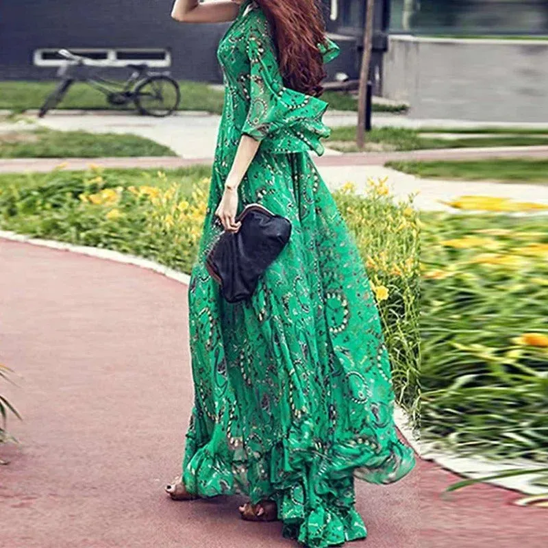 Isadora - Bohemian Floral Chiffon Maxi Dress for Women