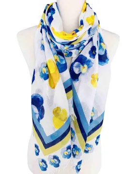 JC021130 Blue-Yellow Floral Border-Accent Scarf