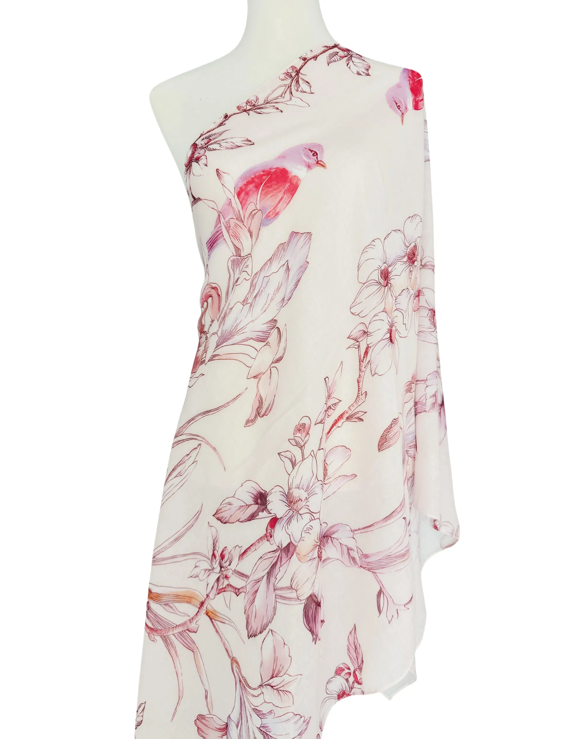 JC0711-101-6 Pink-Fuchsia Bird Floral Scarf