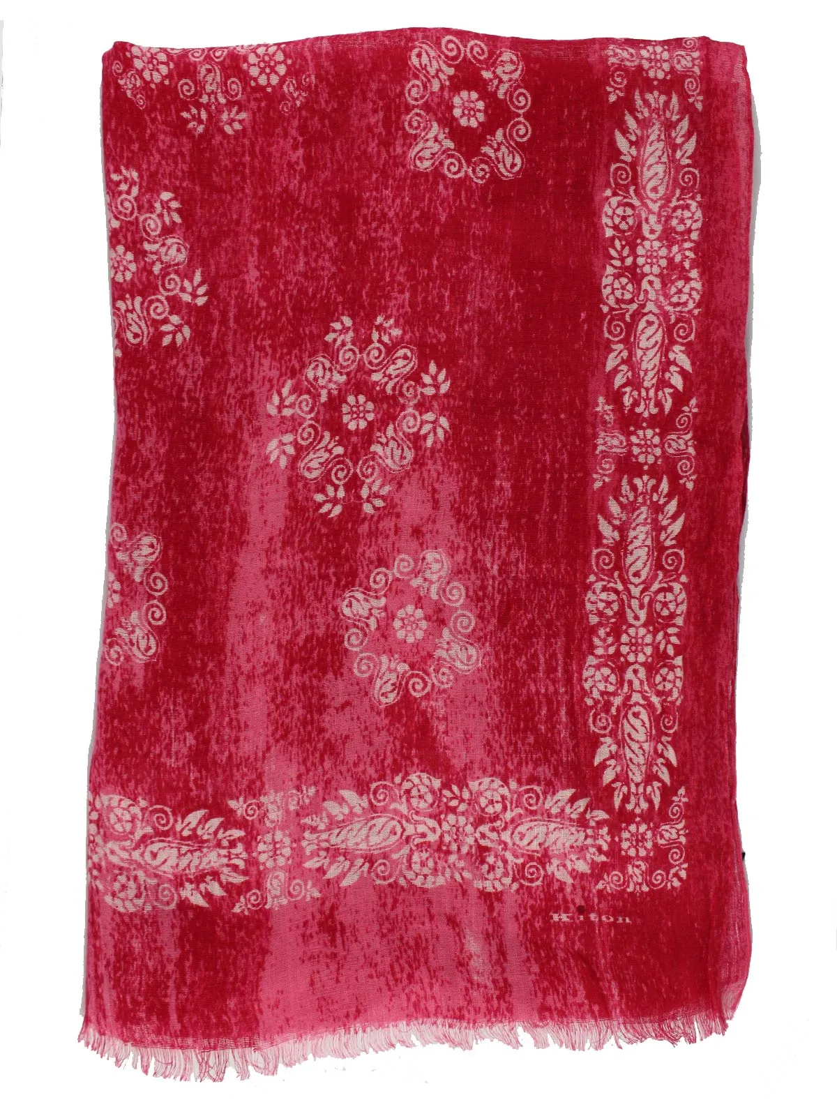 Kiton Linen Scarf Pink Burgundy Floral Design SALE