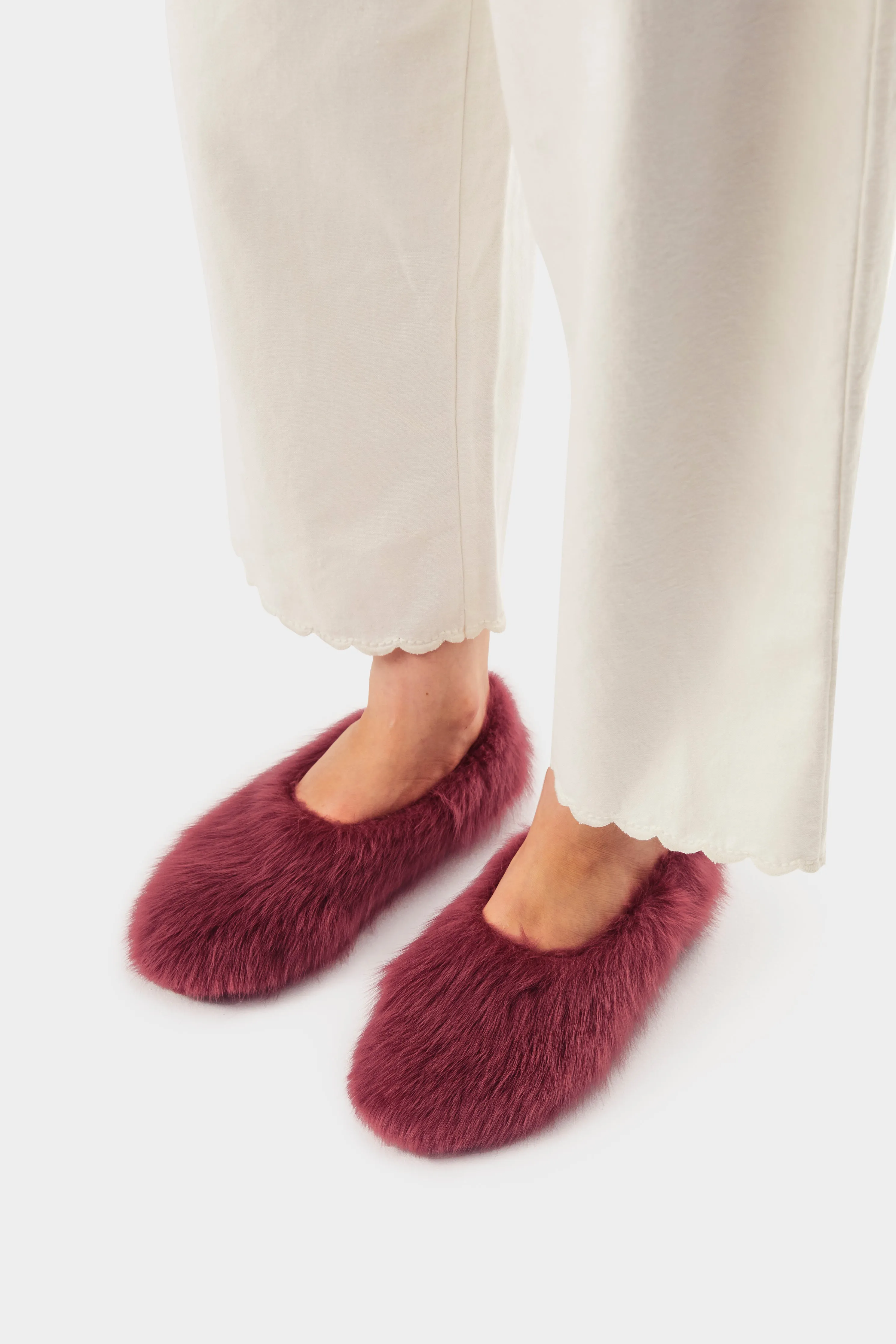 Kiwi Kiwi Shearling Ballet Flats in Burgundy