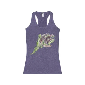 Lavender Women's Racerback Tank Top, Purple Lavedner Floral Print Ladies Cotton Top-Made in the USA