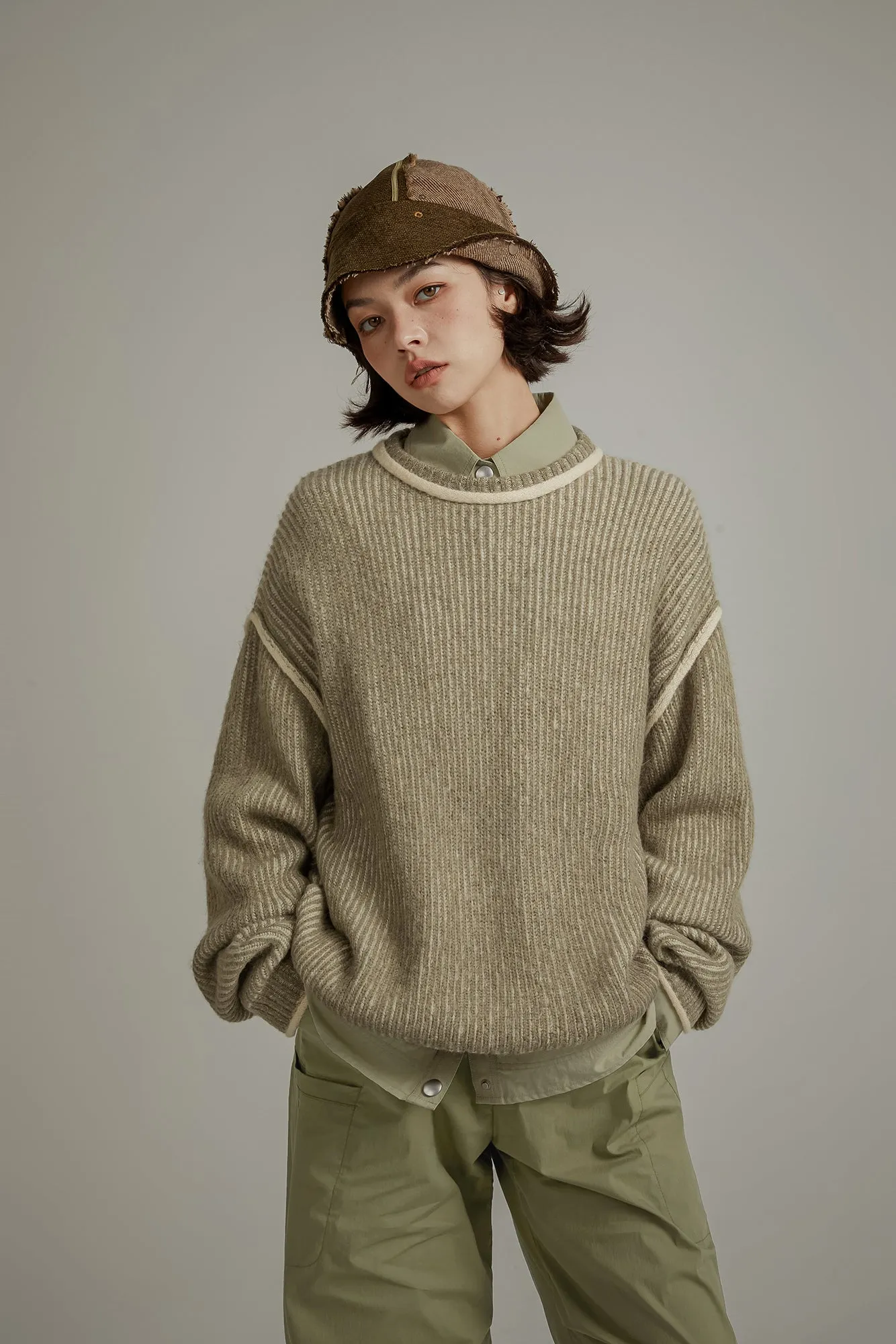 Line Color Combination Loose Knit Sweater