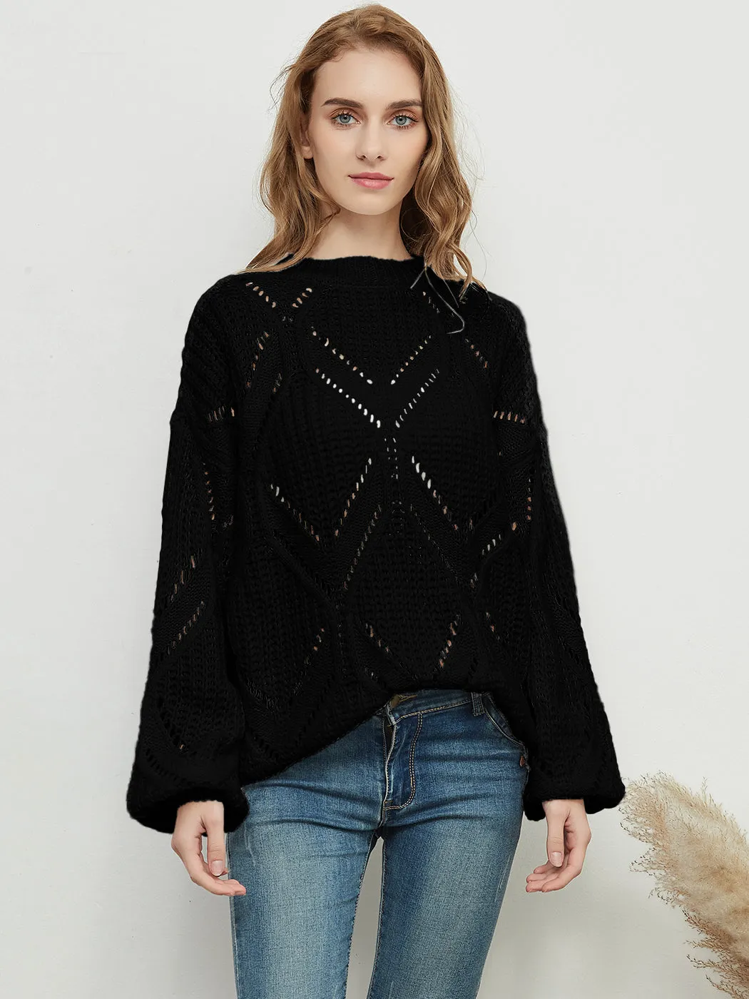 Long Sleeve Patterned Pullover Sweater