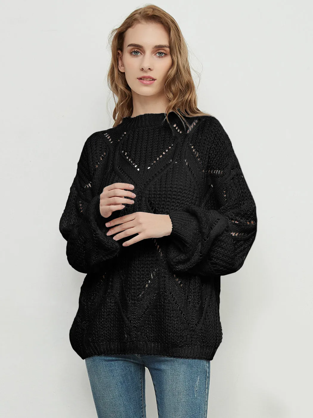 Long Sleeve Patterned Pullover Sweater