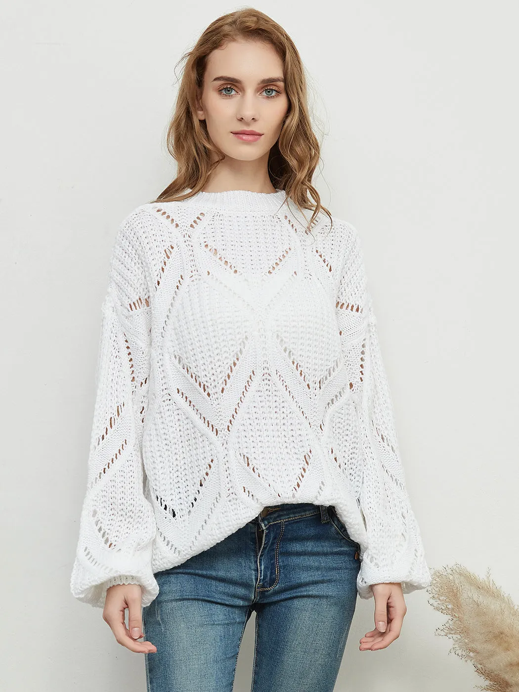 Long Sleeve Patterned Pullover Sweater