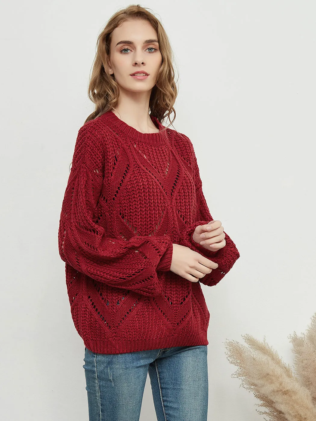 Long Sleeve Patterned Pullover Sweater