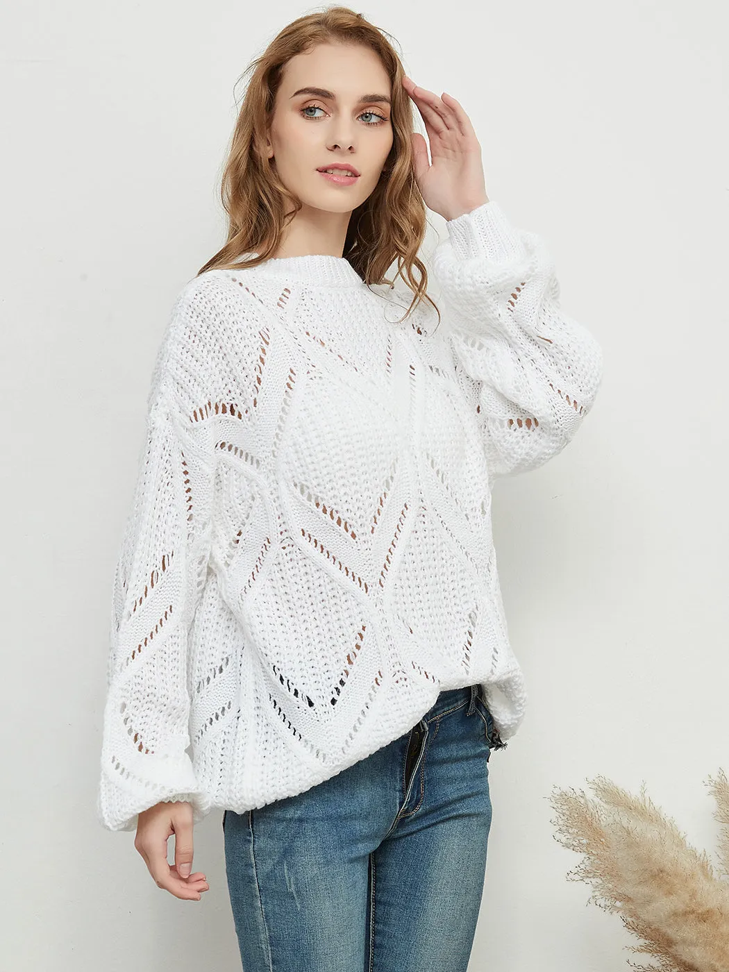 Long Sleeve Patterned Pullover Sweater