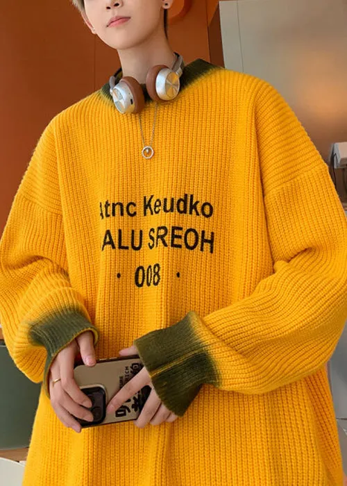 Loose Yellow Tie Dye Letter Knit Men Sweaters Winter RC026