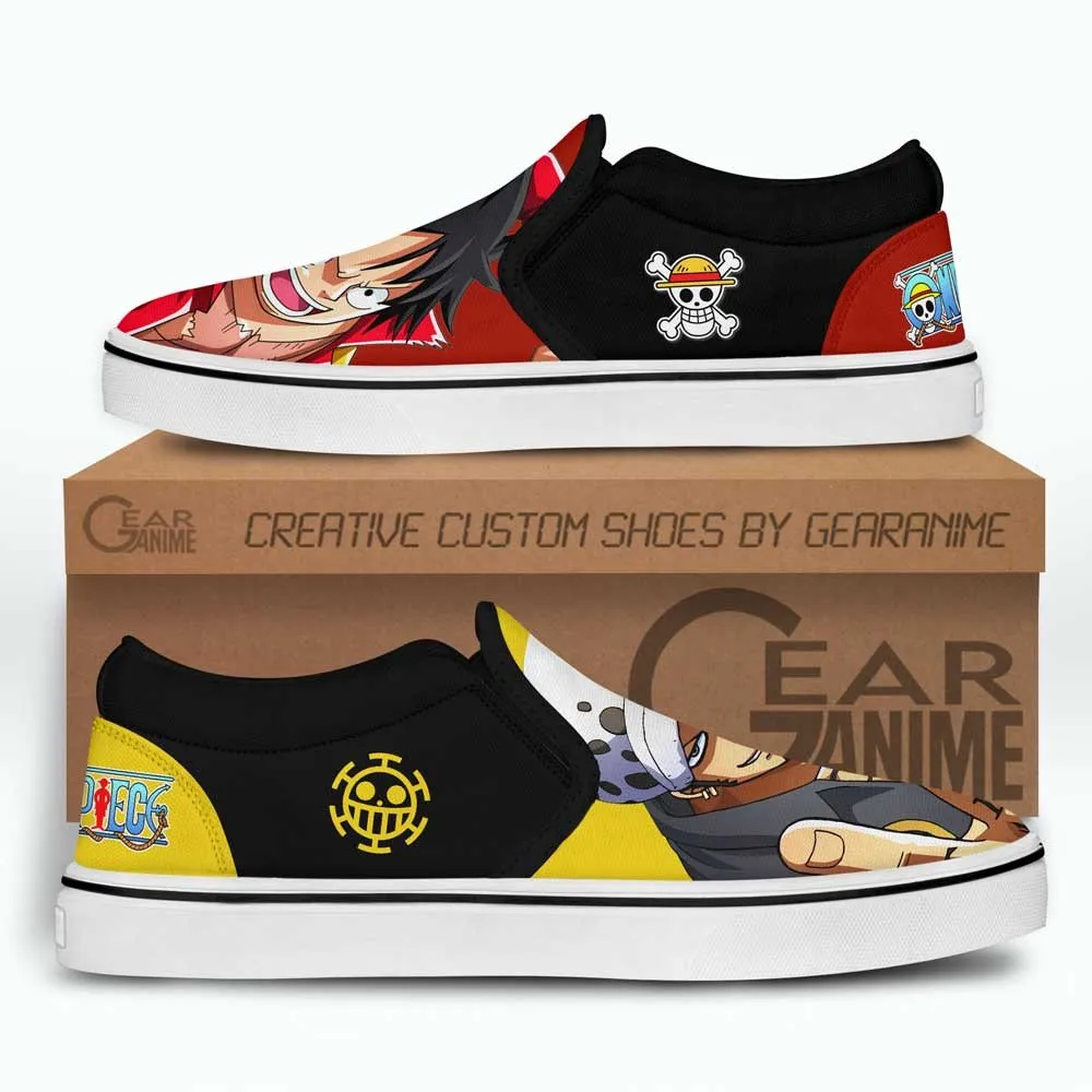 Luffy and Law Slip On Sneakers Custom Anime OP Shoes