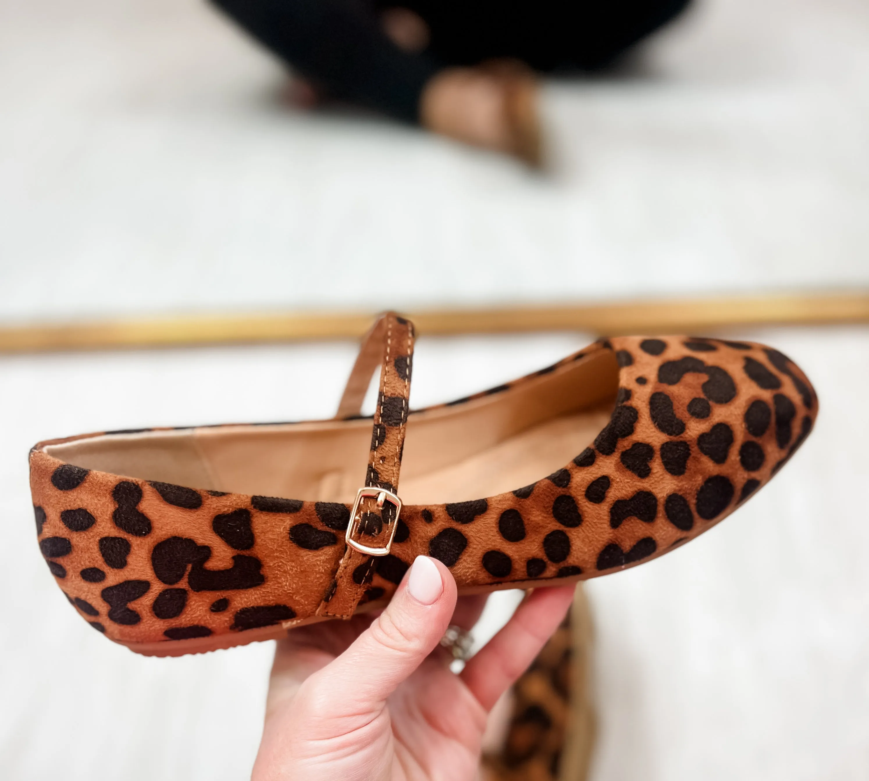 Mary Jane Ballet Flats - Leopard Suede