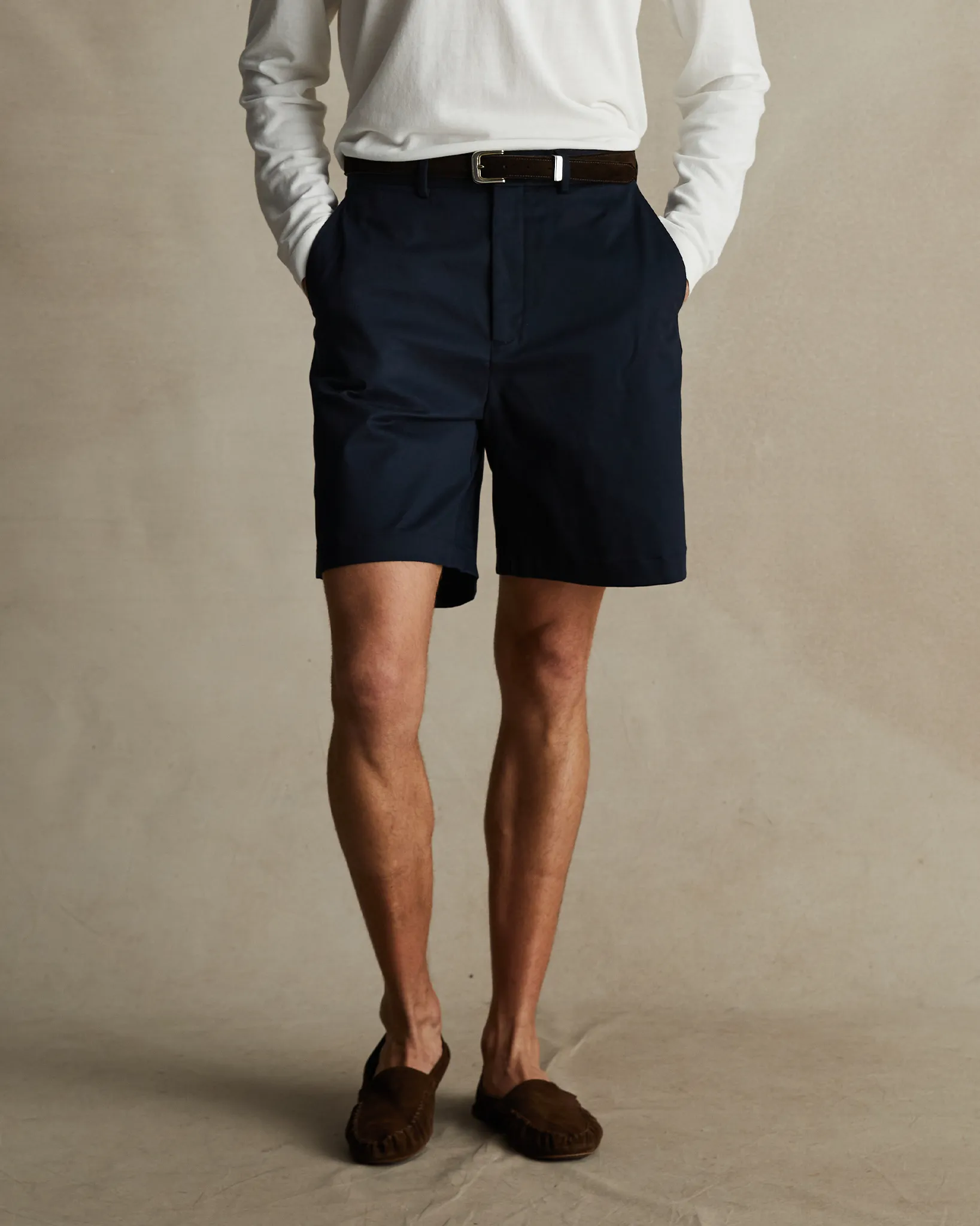 Navy Flat Front Chino Shorts