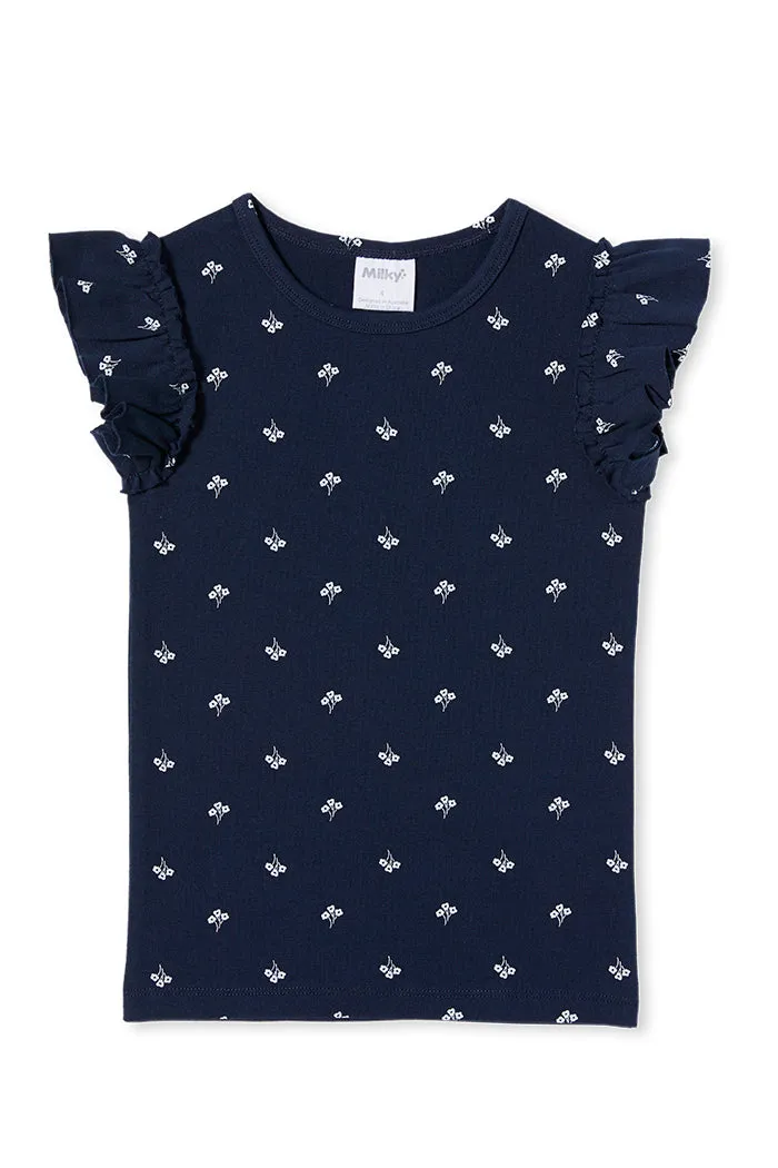 NAVY FLORAL RIB TEE