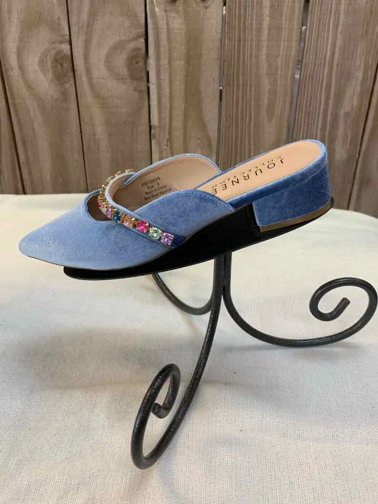 NWT JOURNEE COLLECTION SHOES 8 LT BLUE/MULTI-COLOR Velour SLIP ON Shoes