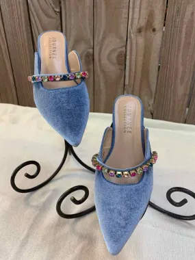 NWT JOURNEE COLLECTION SHOES 8 LT BLUE/MULTI-COLOR Velour SLIP ON Shoes