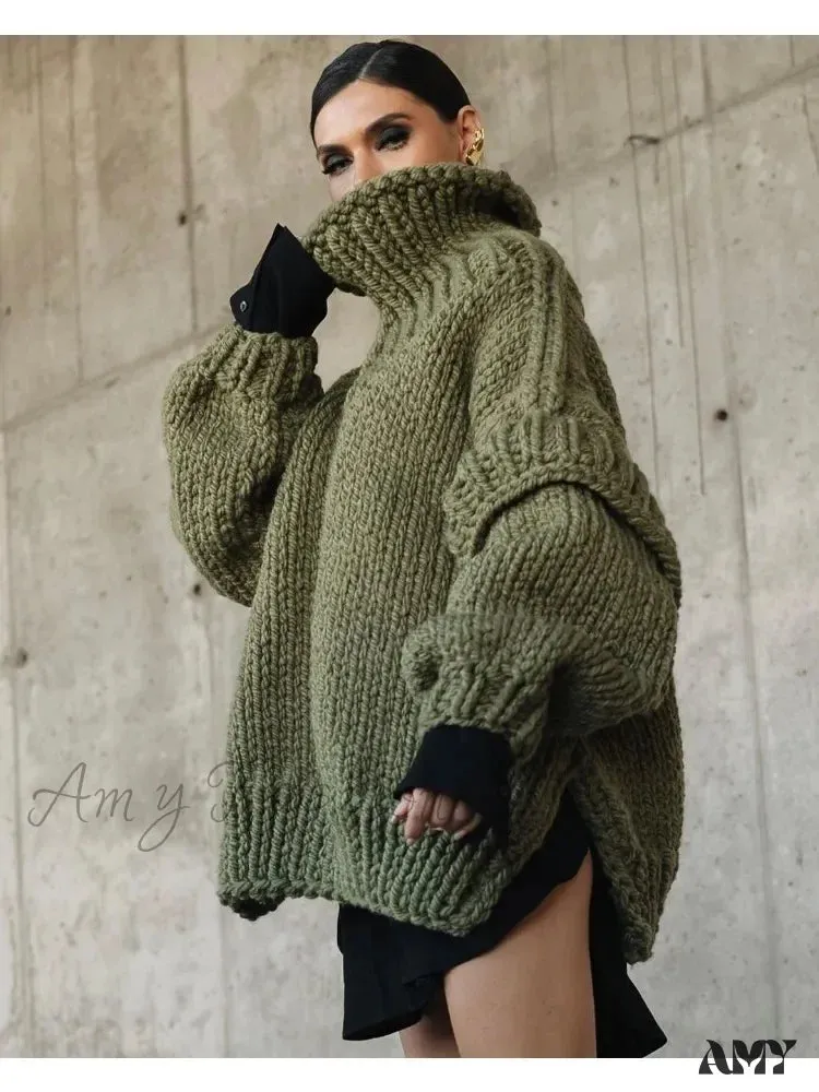 Oversize Knit Women Puffy Pullover Lantern Sleeve Warm Thick Stylish Cozy Casual Chic Sweater