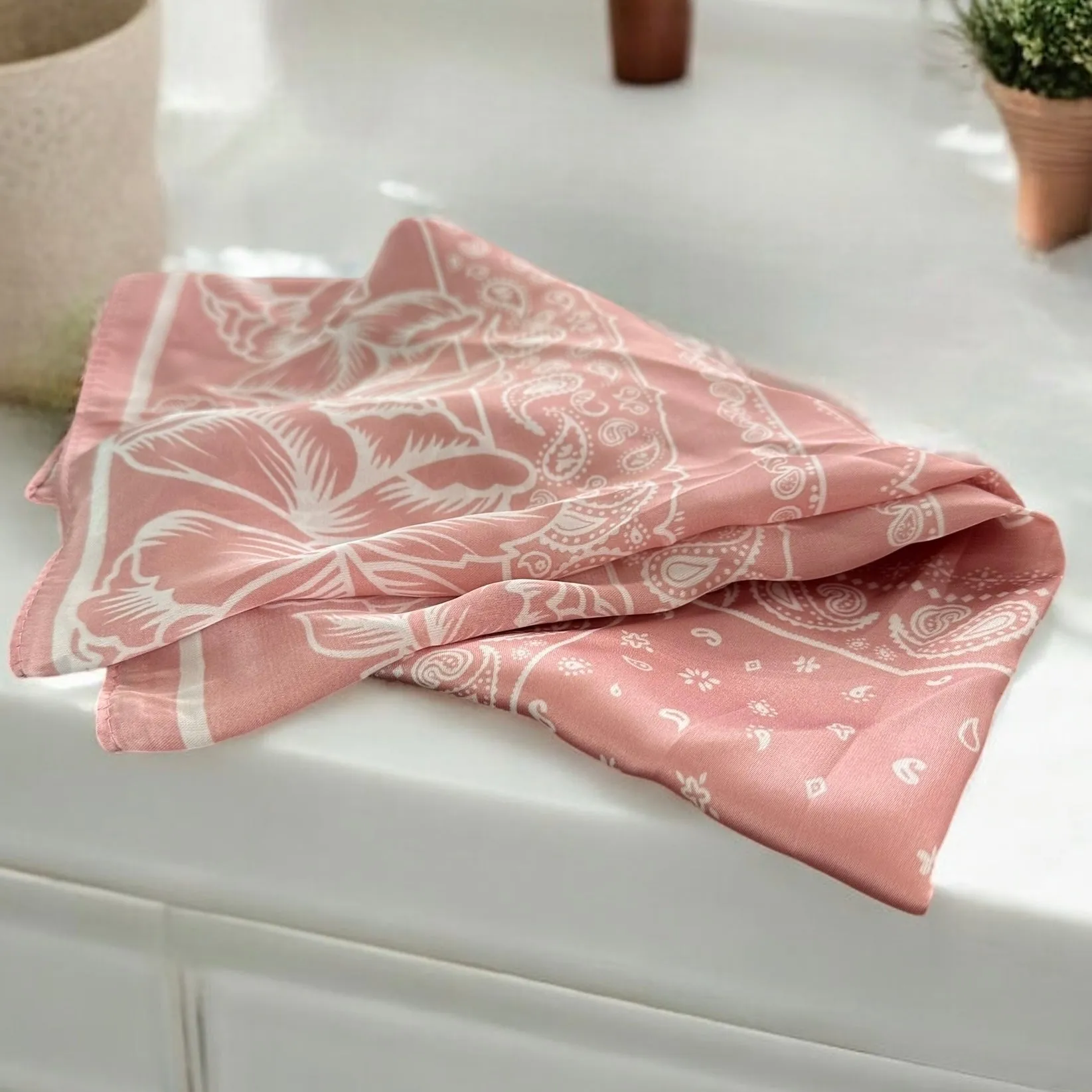 Pink Floral Silk Scarf